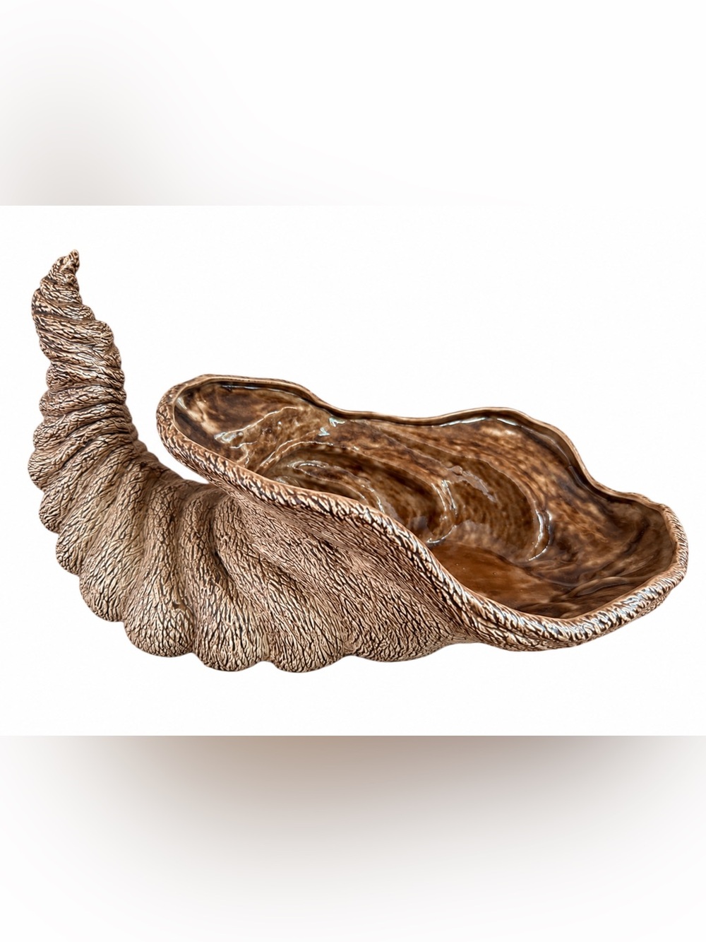 Vintage Nowell’s Molds 1979 Ceramic Cornucopia 14.5” Brown Harvest Decor